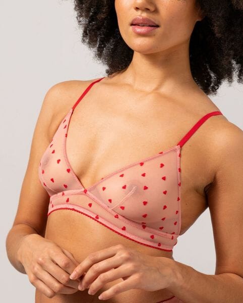 Understatement Underwear Mesh Triangle Bralette pale pink deep red