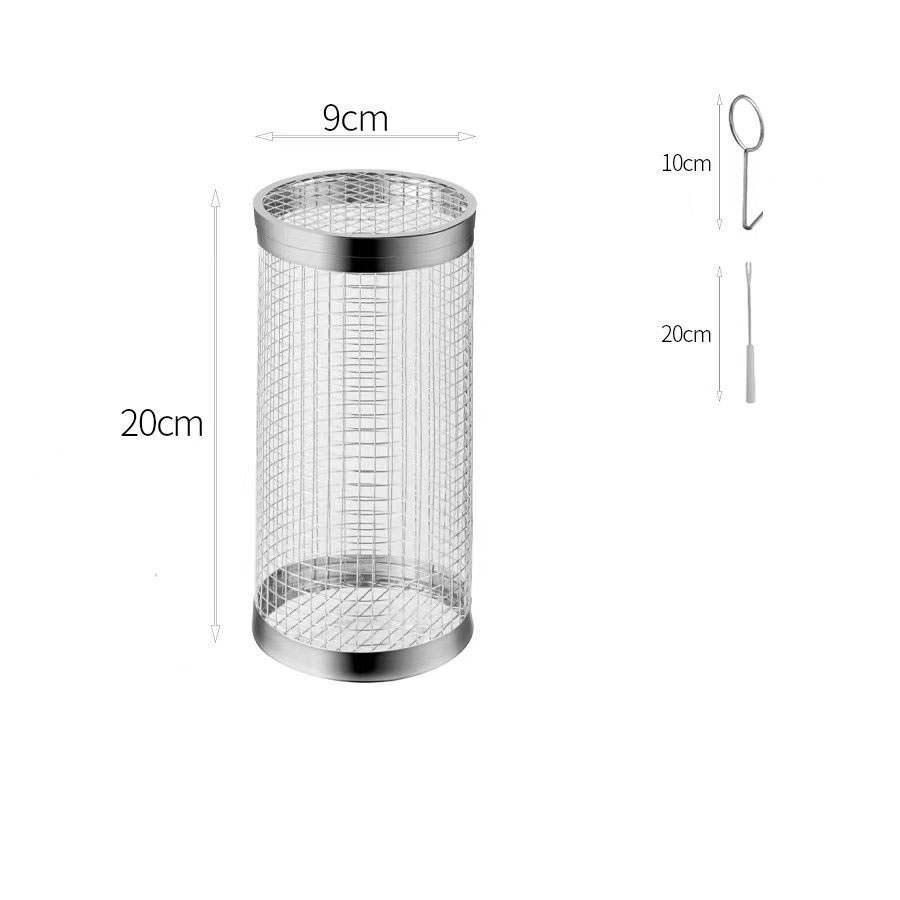 (20x9cm) Edelstahl BBQ Grill Korb mit Gabel Grillzylinder Bratenkorb für Gemüse / Fleisch