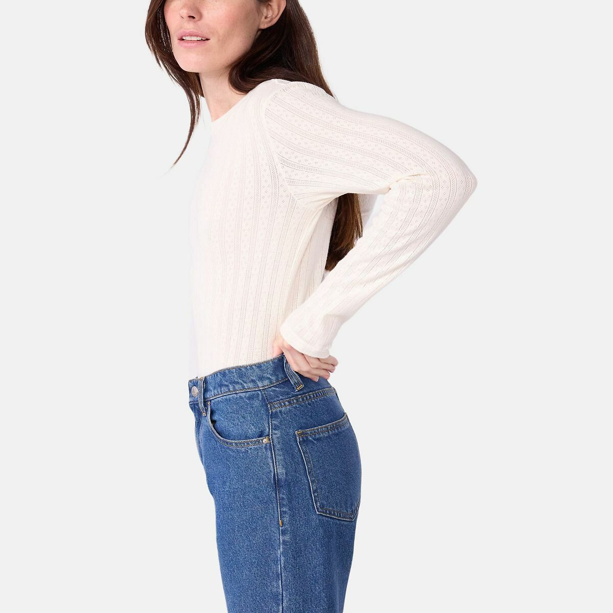 PETIT BATEAU<br>Camiseta feminina icônica feita de algodão vazado