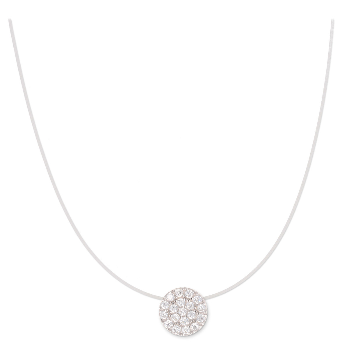 Collier fil de pêche forme ronde avec fermoir argent rhodié et cubic zirconia 40cm