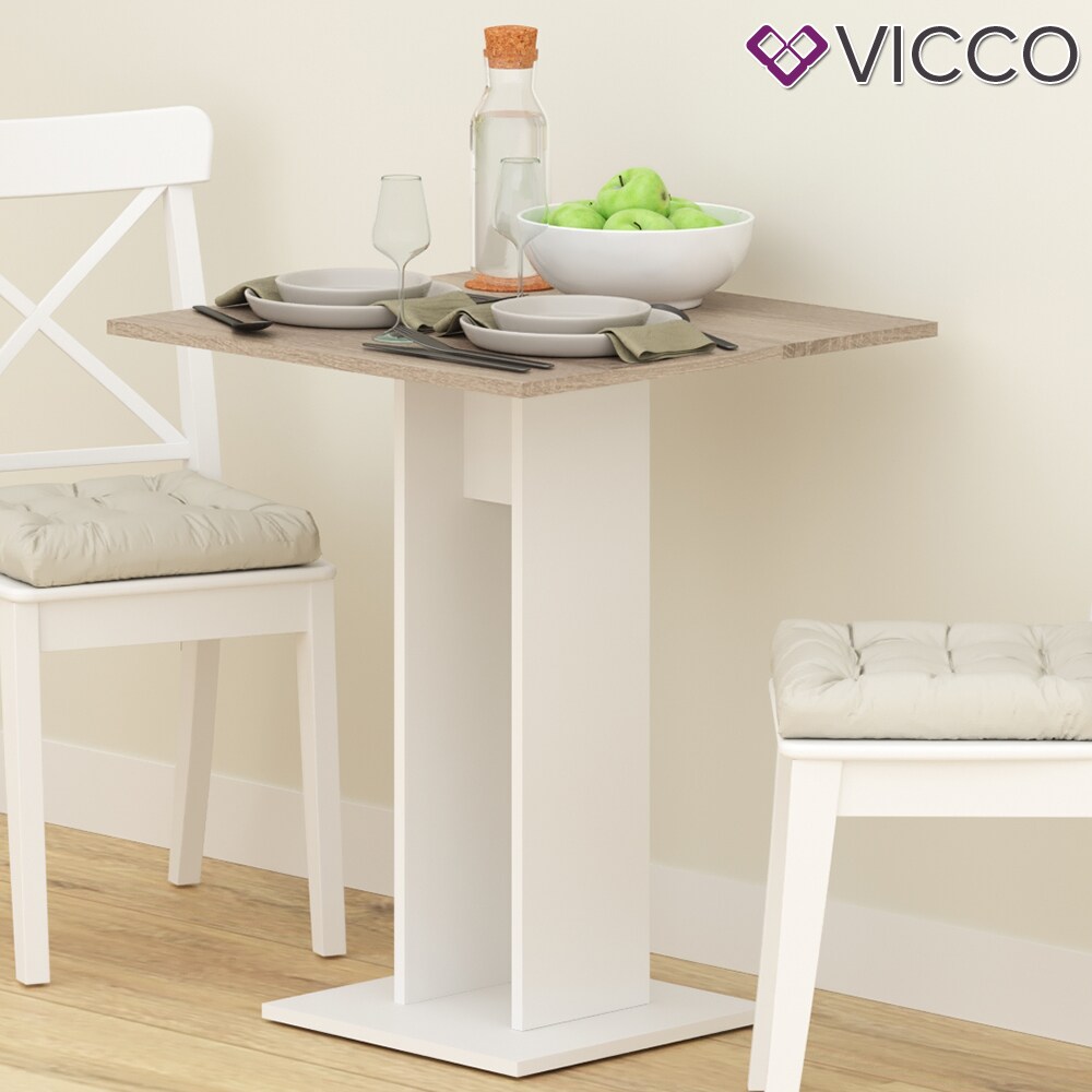 VICCO Esstisch EWERT Küchentisch Esszimmer Säulentisch weiß Sonoma Eiche 65x65
