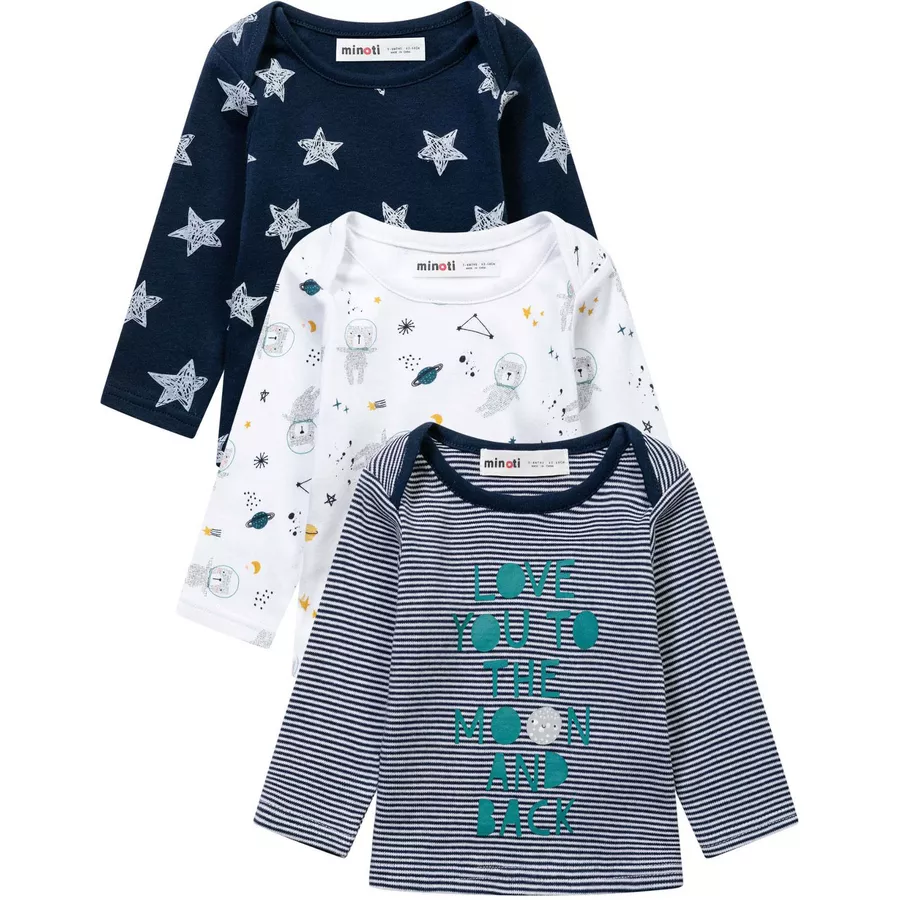 MINOTI 3er-Pack Longsleeves WeißDunkelblau