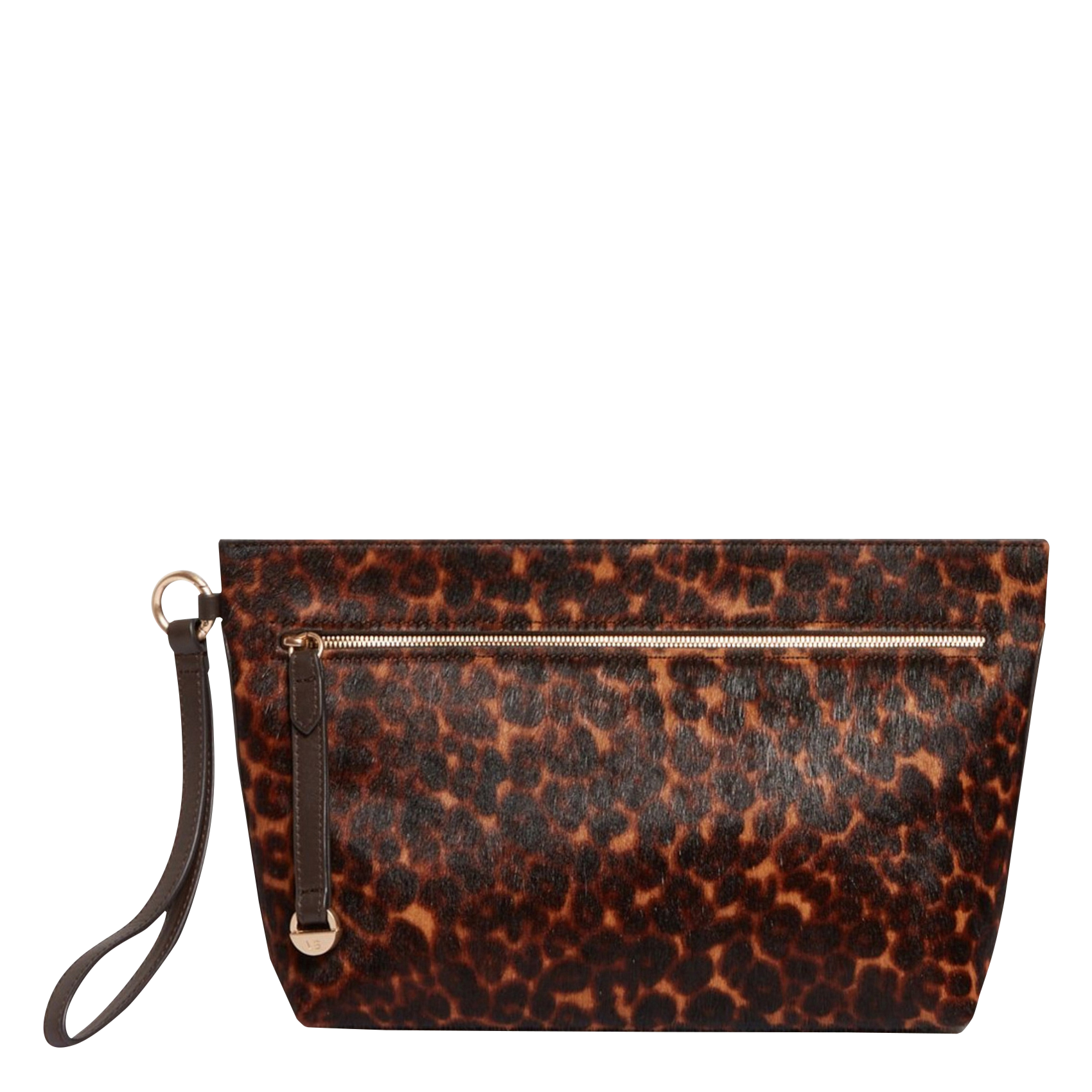 Pochette zippée imprimée en cuir | Marron