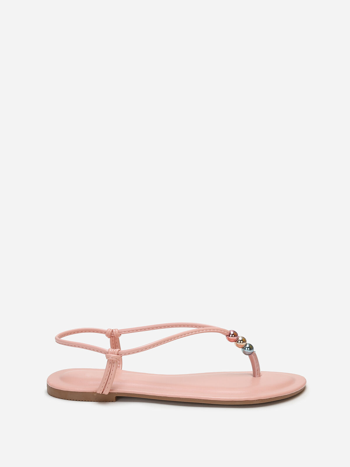 Nu-pieds à fines bride avec perles colorées- Rose