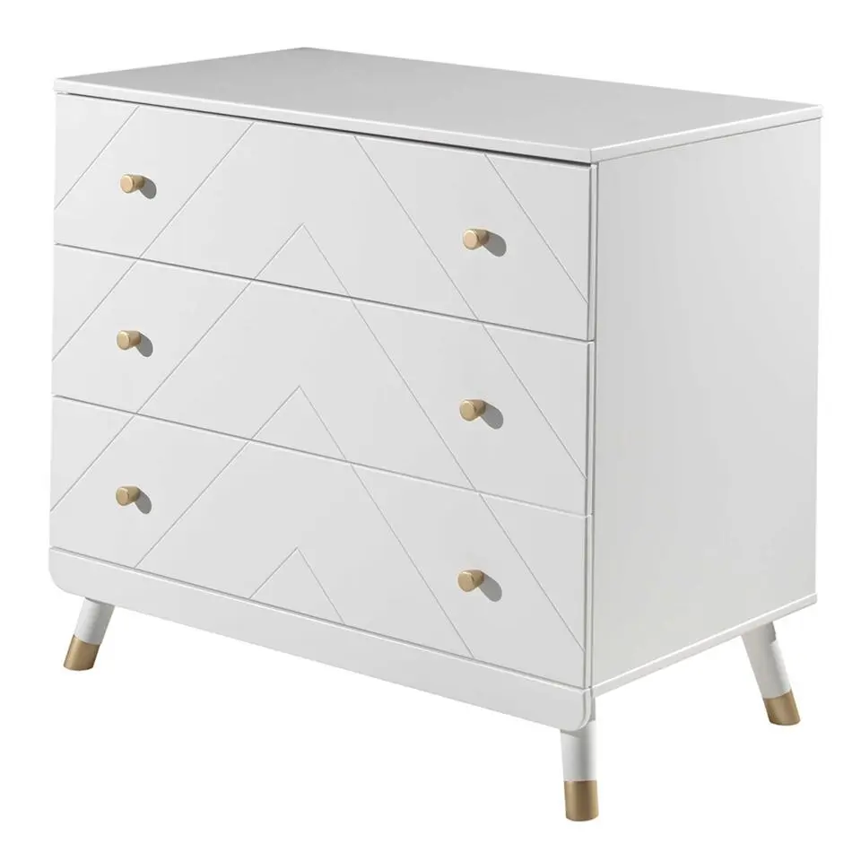 Commode Billy 100x57x89cm 3 lades - wit/goud