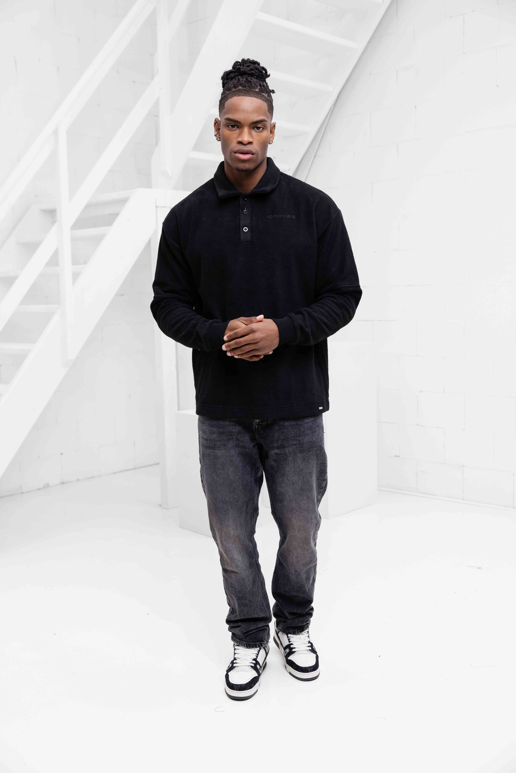 Croyez Fleece Polo Sweater Heren Zwart