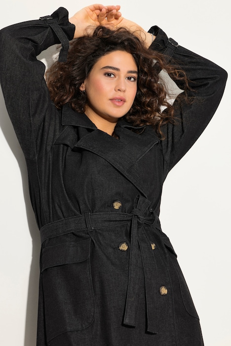 Jeans-Trenchcoat, Reverskragen, Vintage, doppelreihig