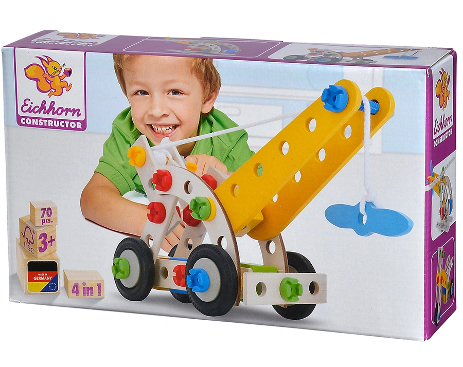 Holz-Kranwagen CONSTRUCTOR 65-teilig in bunt
