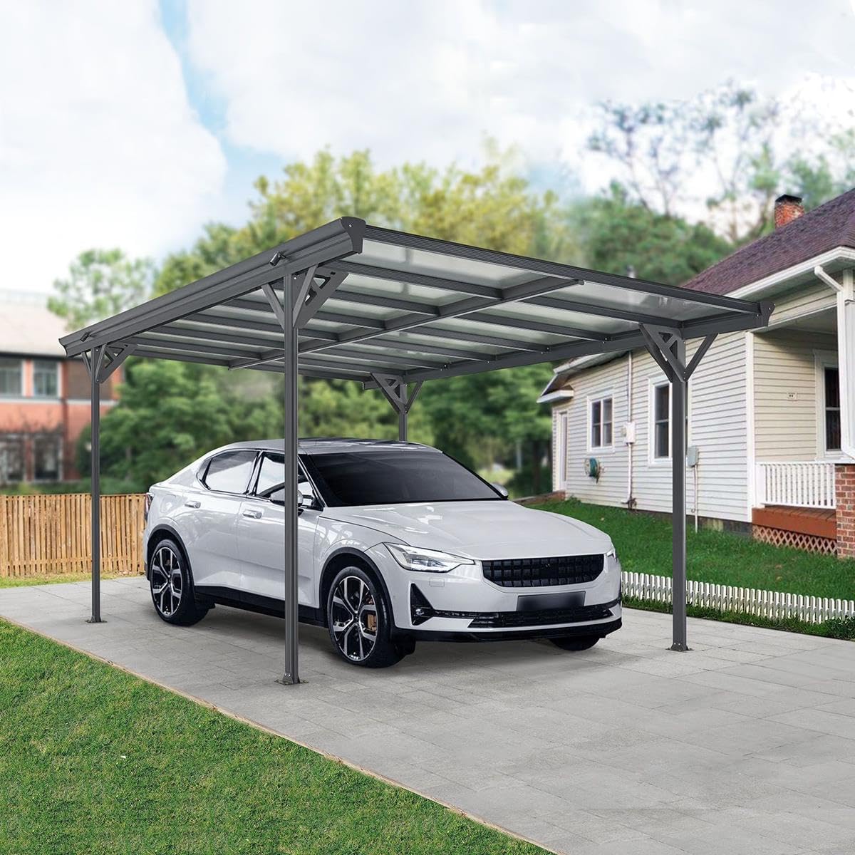 Aluminium Carport München Überdachung 5 x 3 m grau anthrazit KFZ PKW Auto Boot Hänger Fahrrad mit Aluminiumrahmen (Flachdach)