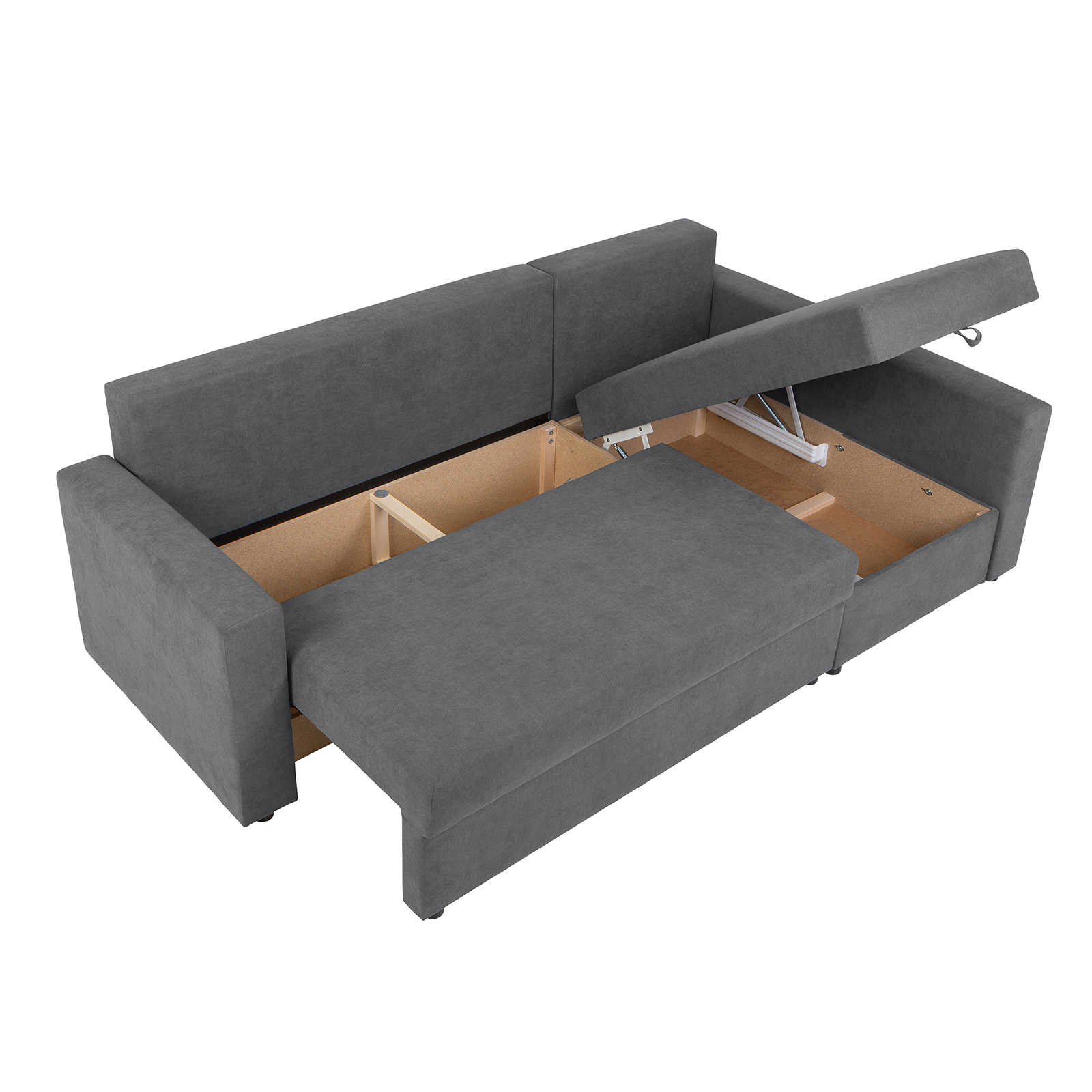 Ecksofa - grau - Webstoff - Liegefunktion und Staukasten