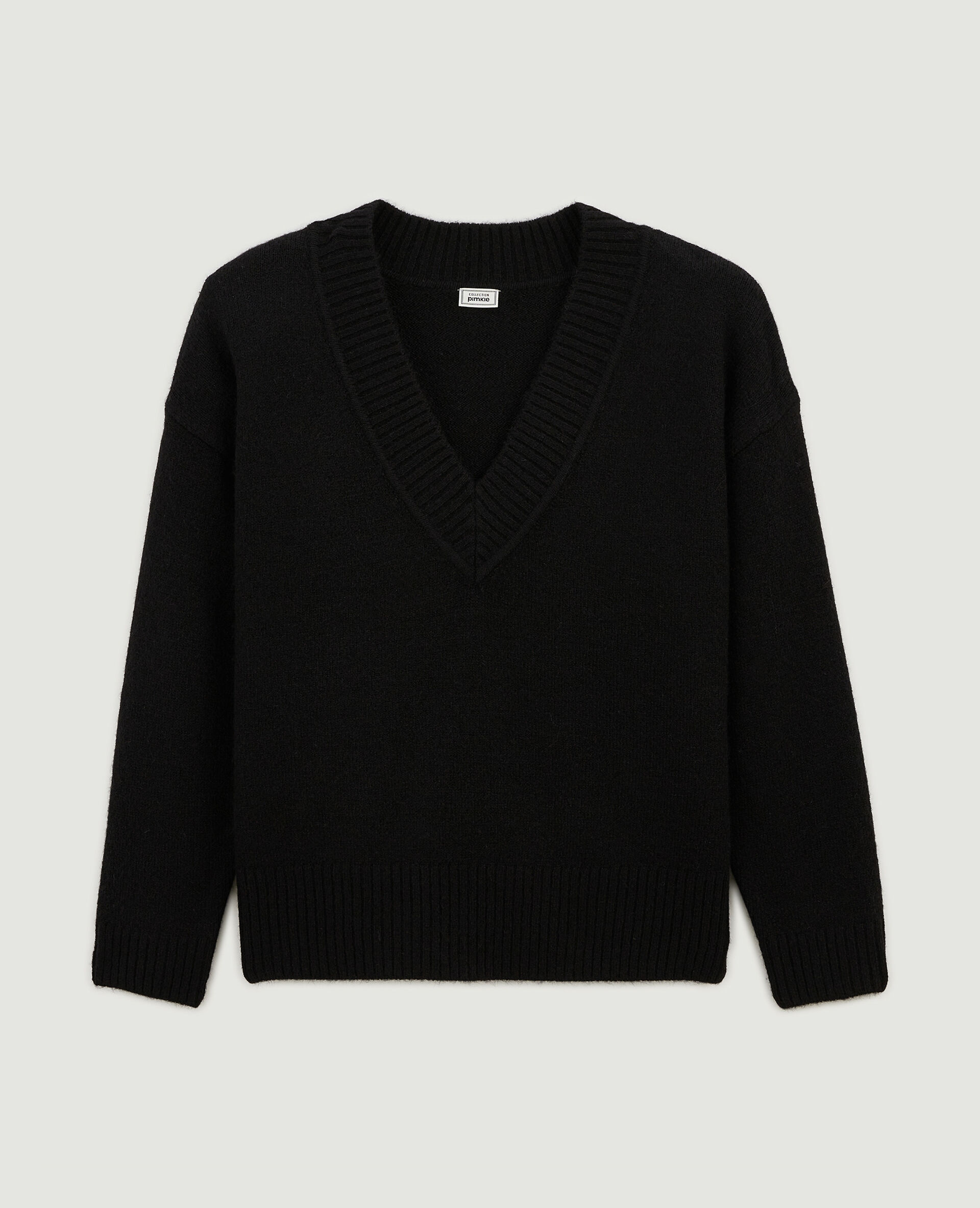 Pull droit avec grand col V - Noir