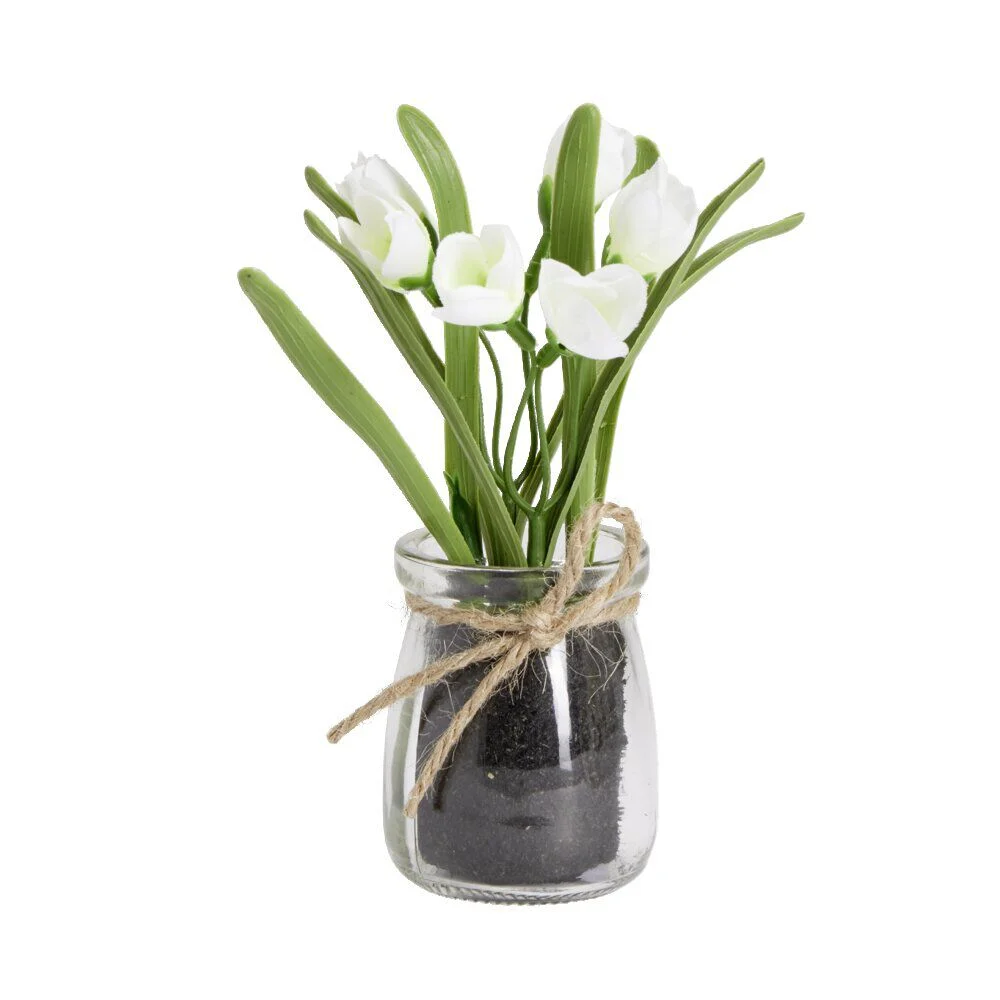 Fleurs artificielles pot en verre avec terre H16cm - 3 modèles