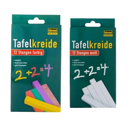 Idena Tafelkreide quadratisch, 24 Stück, je 12 weiße und 12 farbige Kreiden
