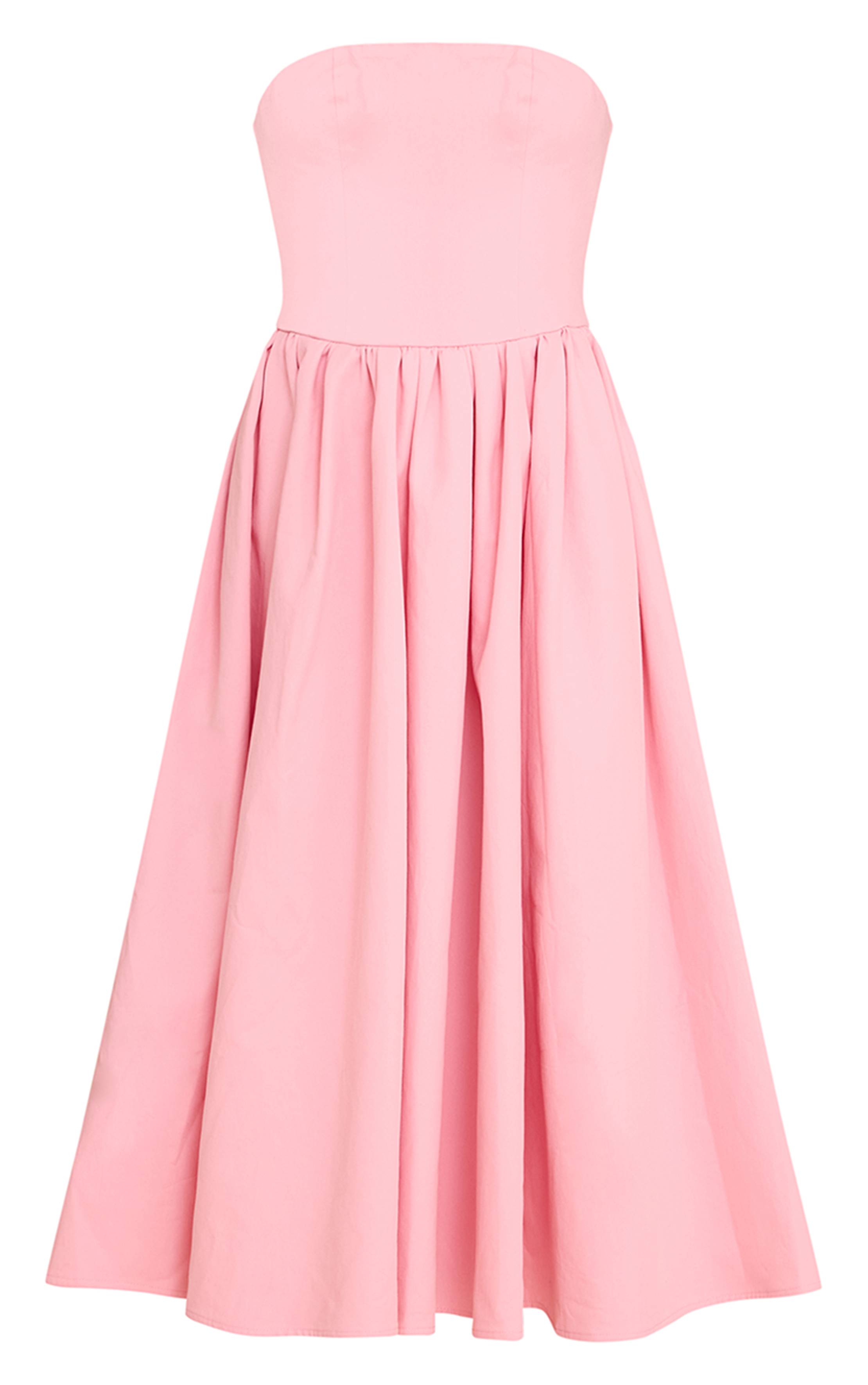 Rose Bonbon Robe Patineuse Mi-longue À Bandeau Froncé En Tissu Tissé