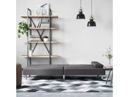 Canapé-lit avec porte-gobelets gris similicuir