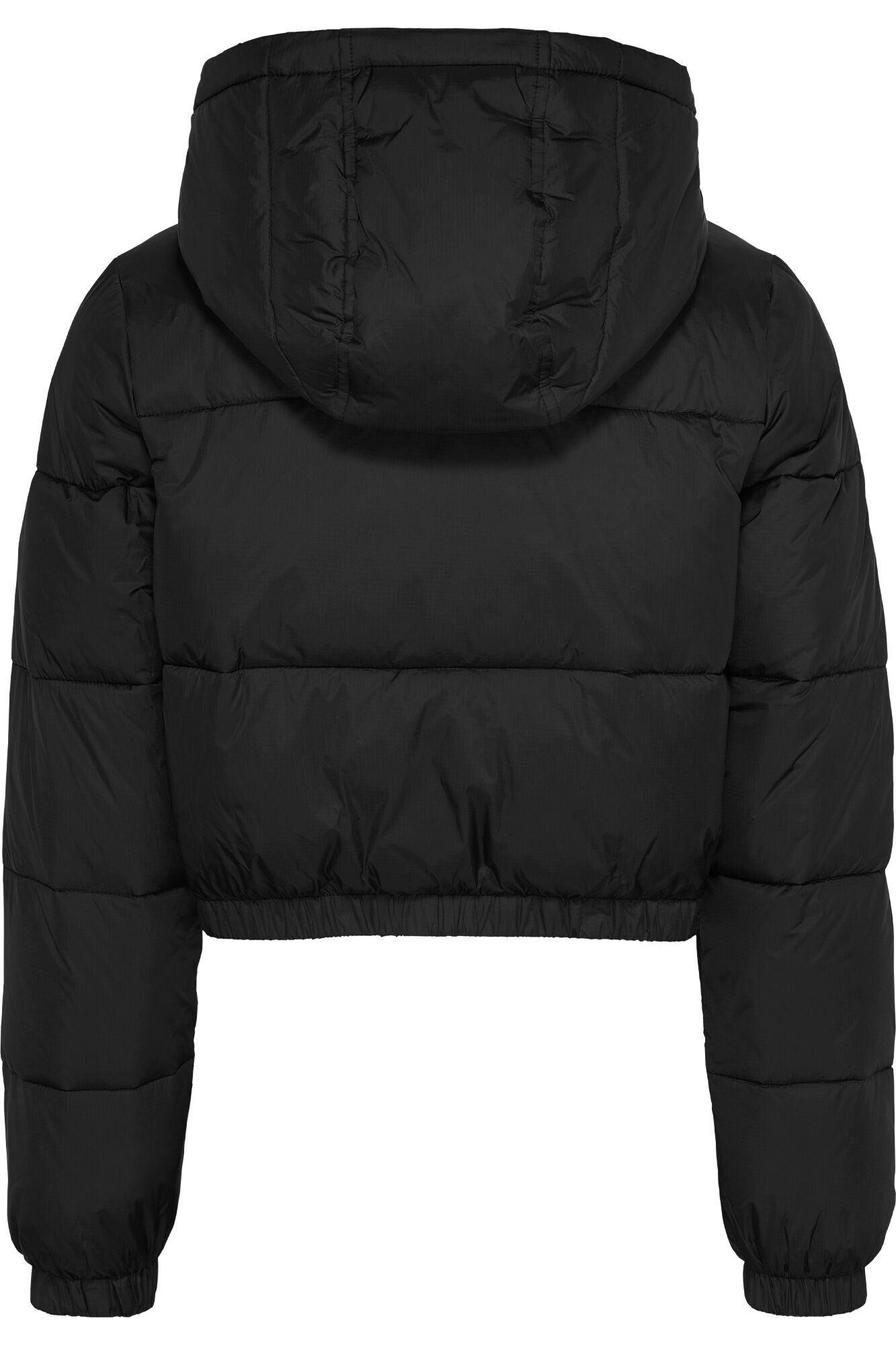 Jaqueta feminina longa cropped de plumas da Tommy Jeans.