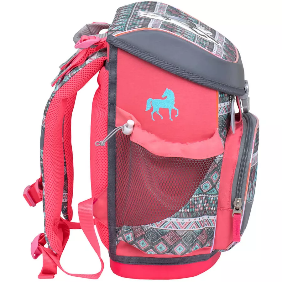 Belmil Schulranzen Mini Fit Schulranzen Set 4-teilig mit Brustgurt Horse Aruba Blue