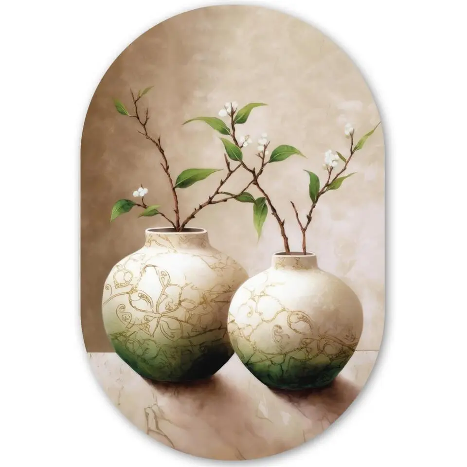 MuchoWow Wand decoratie 60x90cm Bloemen Vaas Wit Botanisch