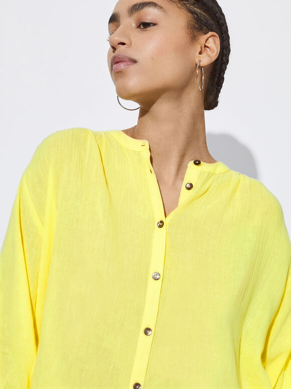 Camisa estruturada com mangas bufantes - Amarela