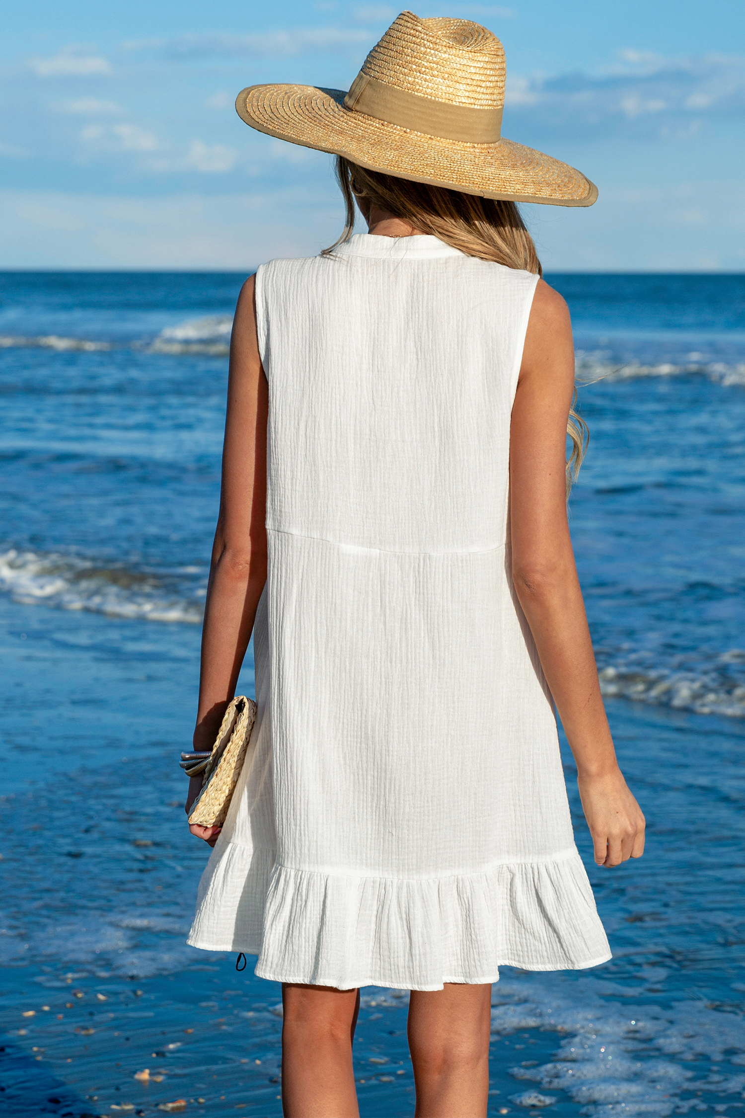 Robe cover up en pur coton mini avec à ourlet à volants blanche