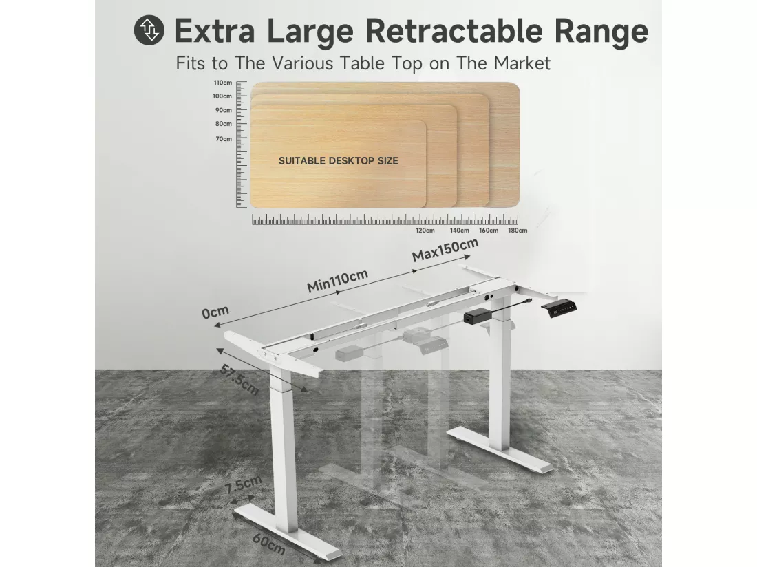 Bureau debout réglable en hauteur pour bureau à domicile, deux moteurs, bureau d'ordinateur debout électrique 58x180cm avec 4 préférences de mémoire