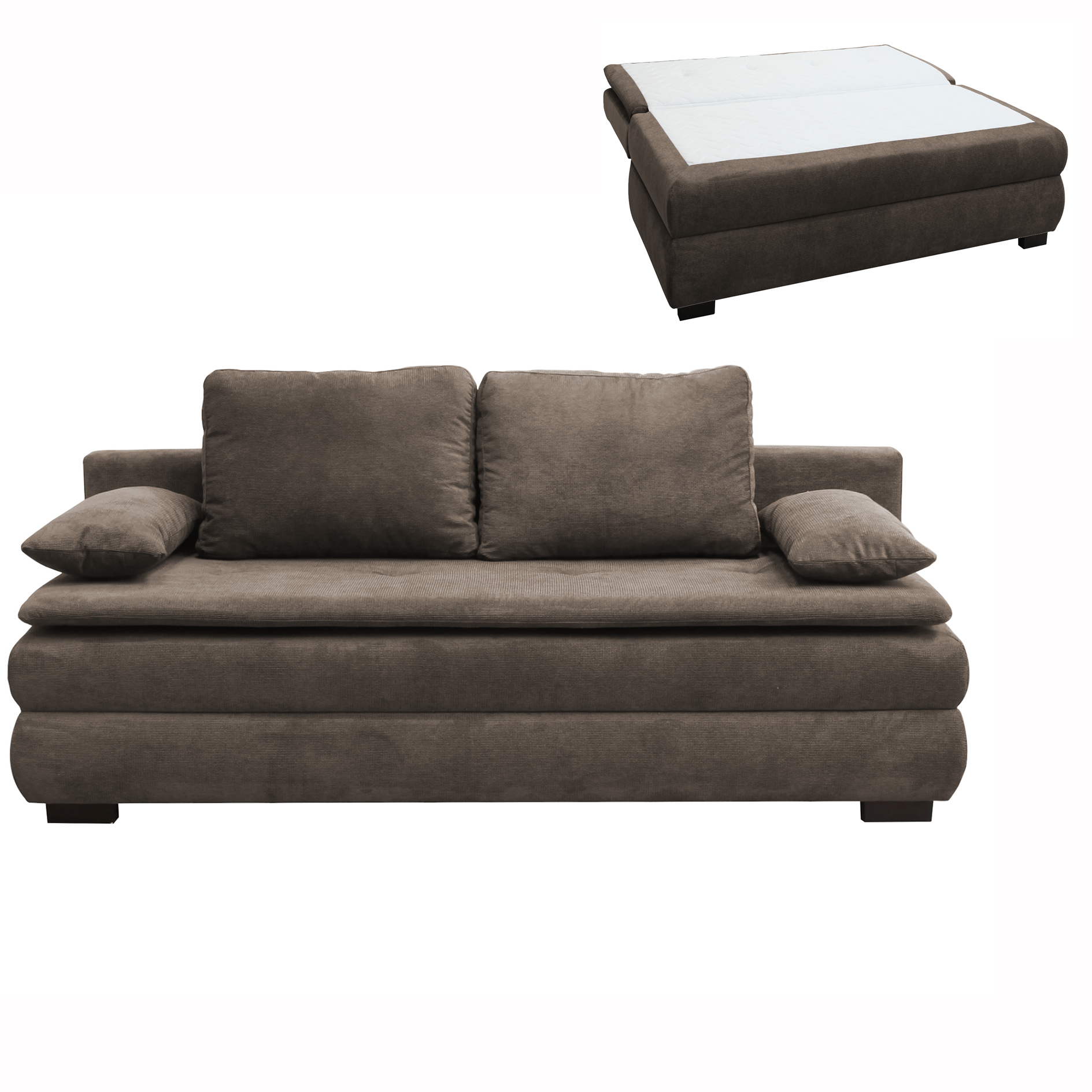 Schlafsofa - braun - mit Staukasten - 202 cm