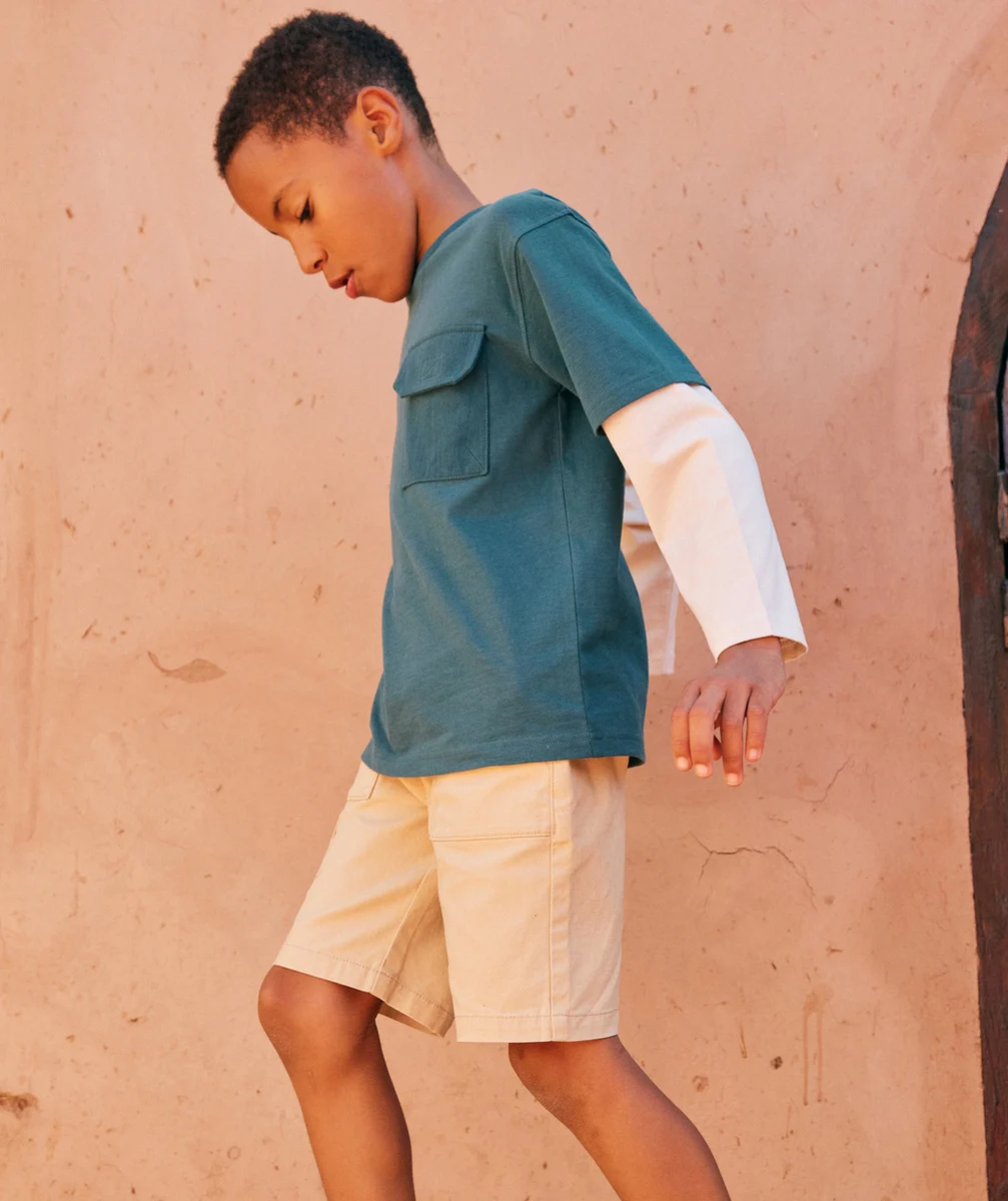 BERMUDA DROIT GARÇON BEIGE AVEC POCHES CARGO
