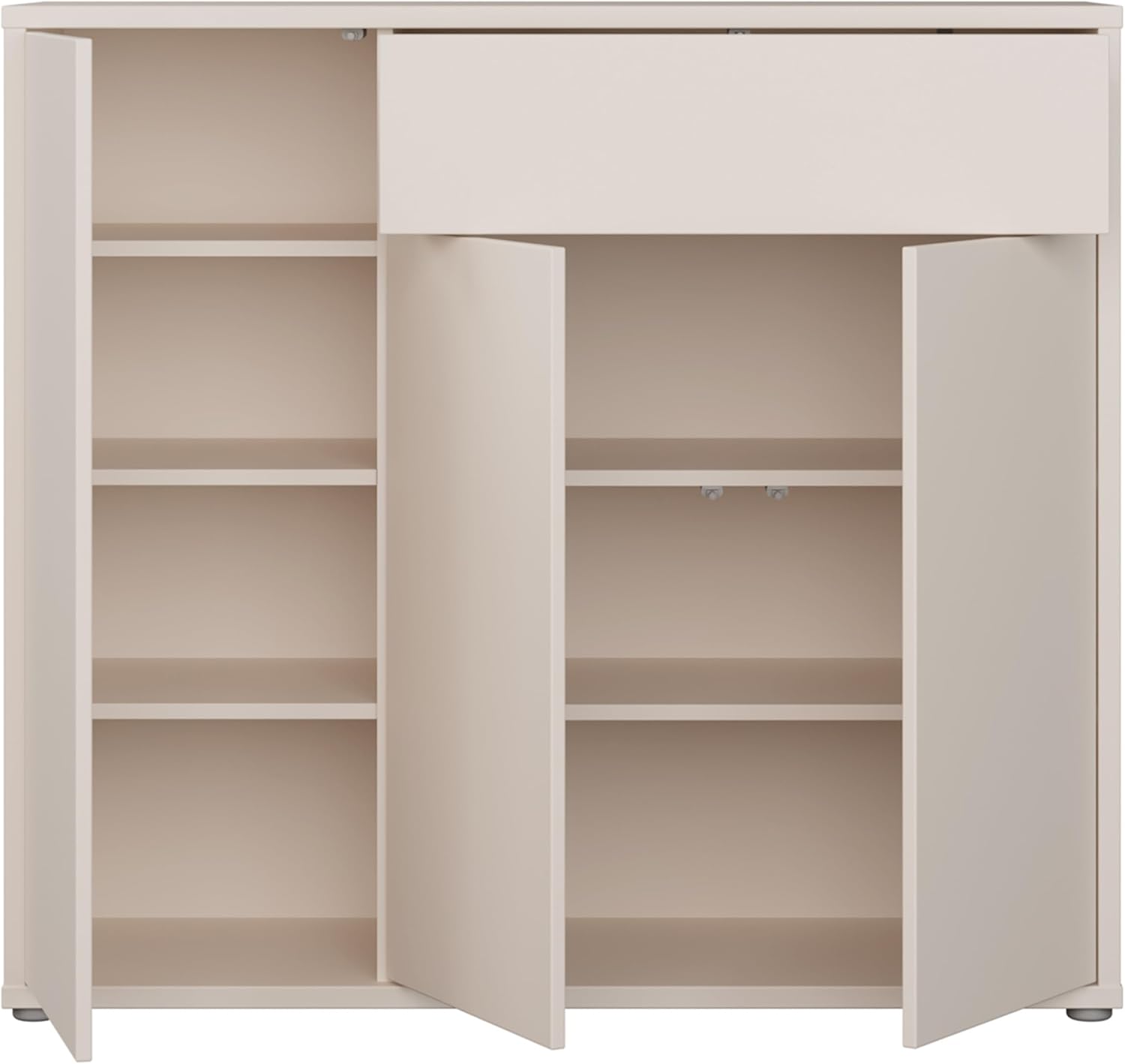 Forte Alice Springs Schuhschrank 100 110, moderner Schuhschrank mit viel Stauraum, 3-türig, 1 Schublade, Holzwerkstoff, Kaschmir Beige, 109,2 cm breit x 99,1 cm hoch x 34,9 cm tief