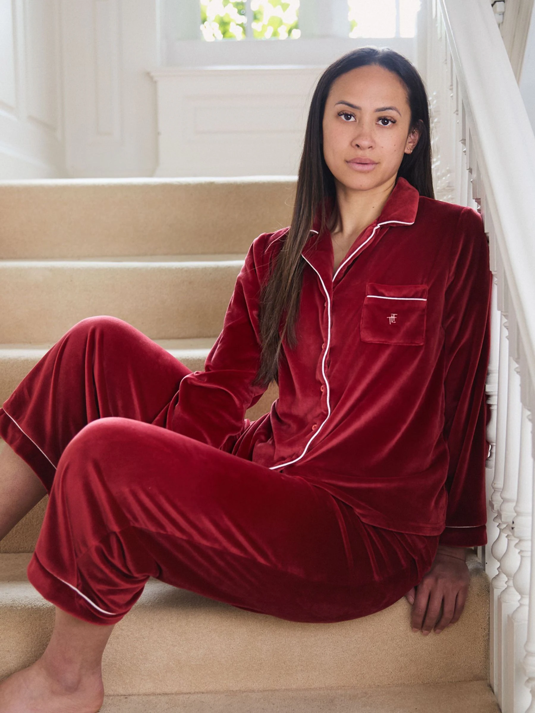 Rood - The Little Tailor luxe kerstpyjama van zacht aanvoelend velours
