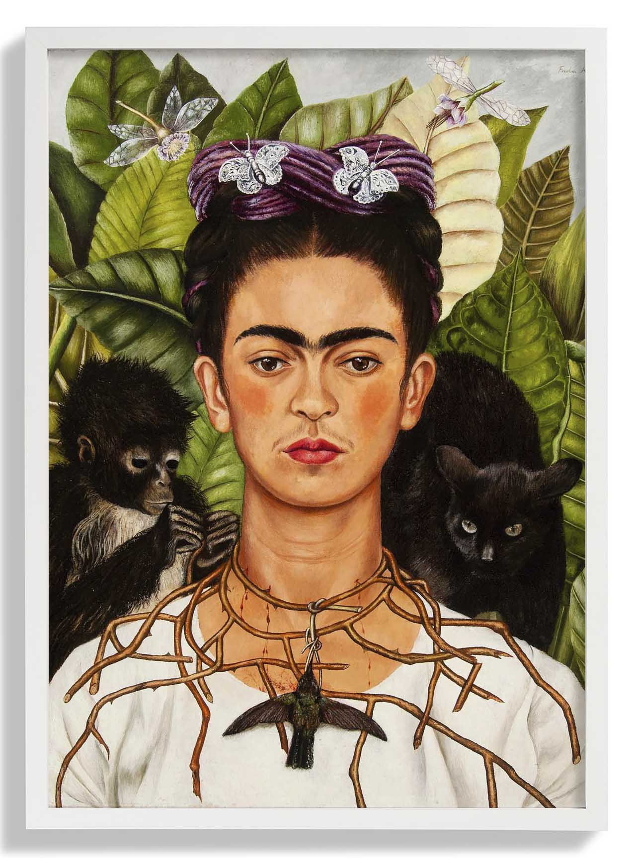 Selbstporträt mit Dornenhalskette und Kolibri von Frida Kahlo