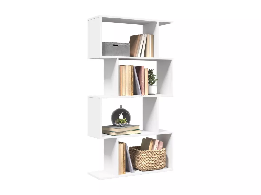 Étagère séparatrice de pièce à 4 niveaux blanc bois ingénierie