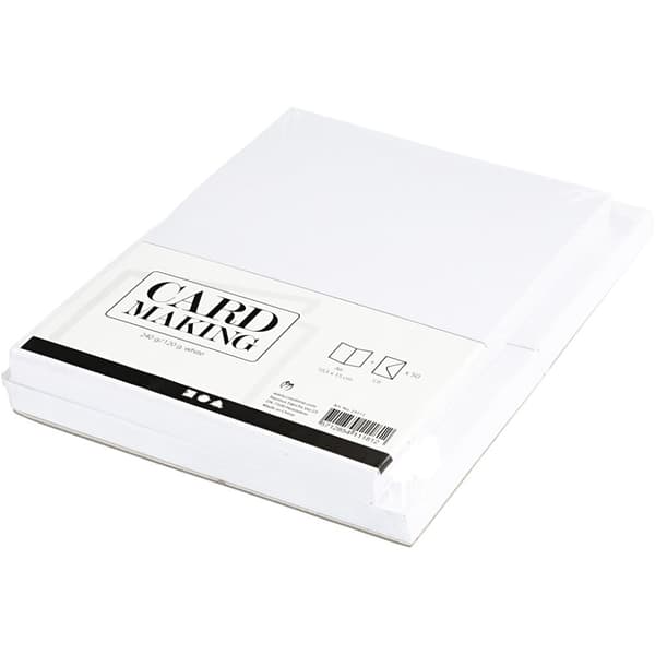 Kort og konvolutter, kort str. 10,5x15 cm, konvolutt str. 11,5x16,5 cm, 120+240 g, hvit, 50 sett/ 1 pk.