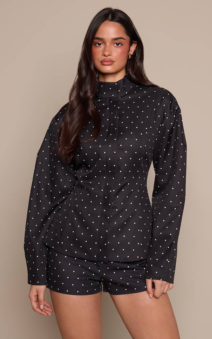 Noir Veste Cintrée À Manches Cocon À Pois