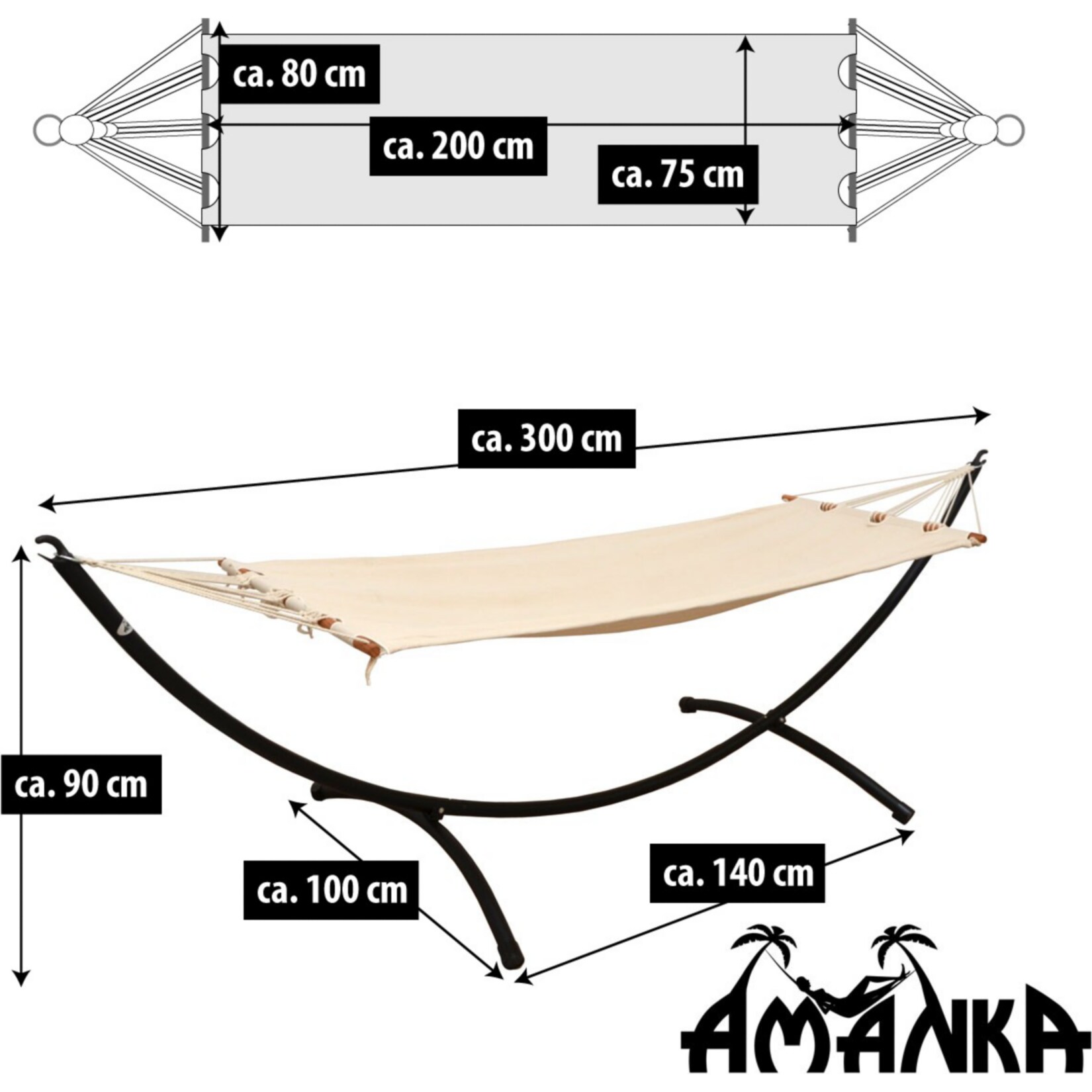 Hängematte mit Gestell 300x100 Garten Liege Outdoor Indoor Hängematte