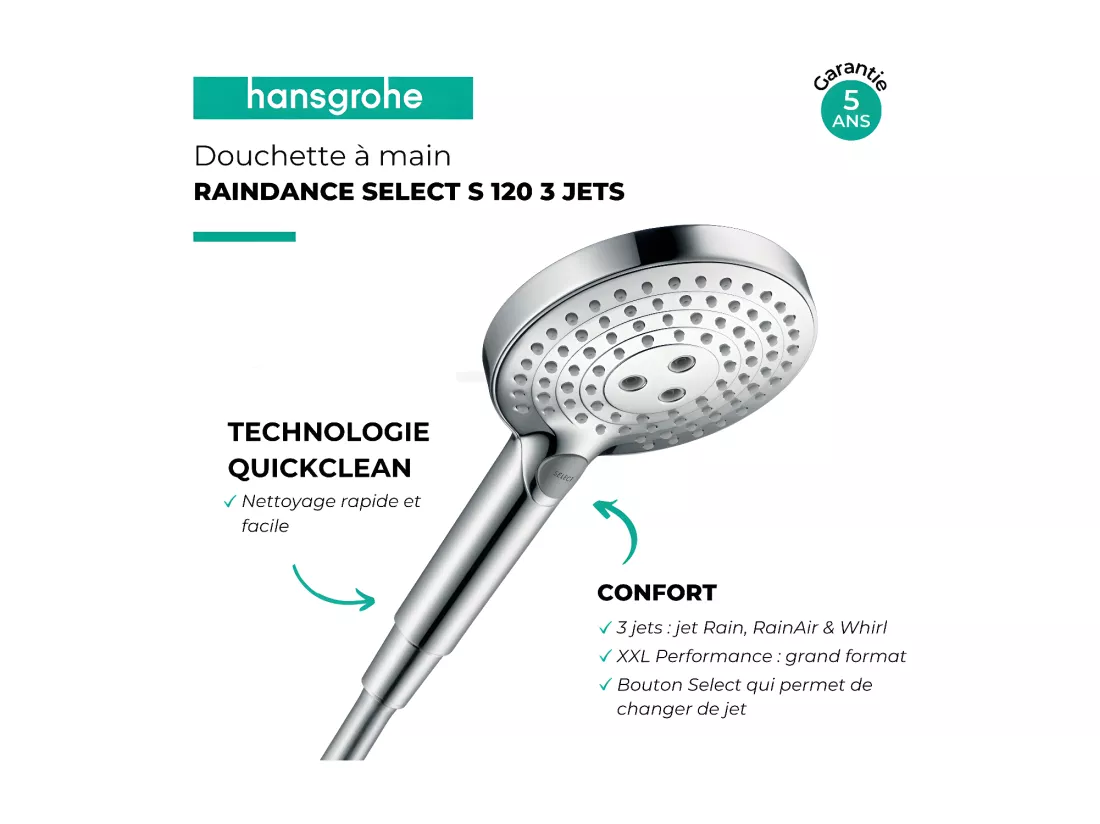 Douchette à main HANSGROHE Raindance Select S 120 3 jets chromé