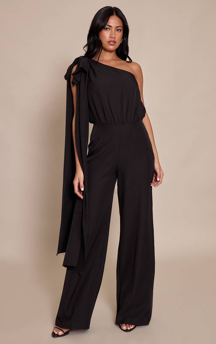 Noir Combinaison Jambe Droite Asymétrique Avec Nœud Décoratif