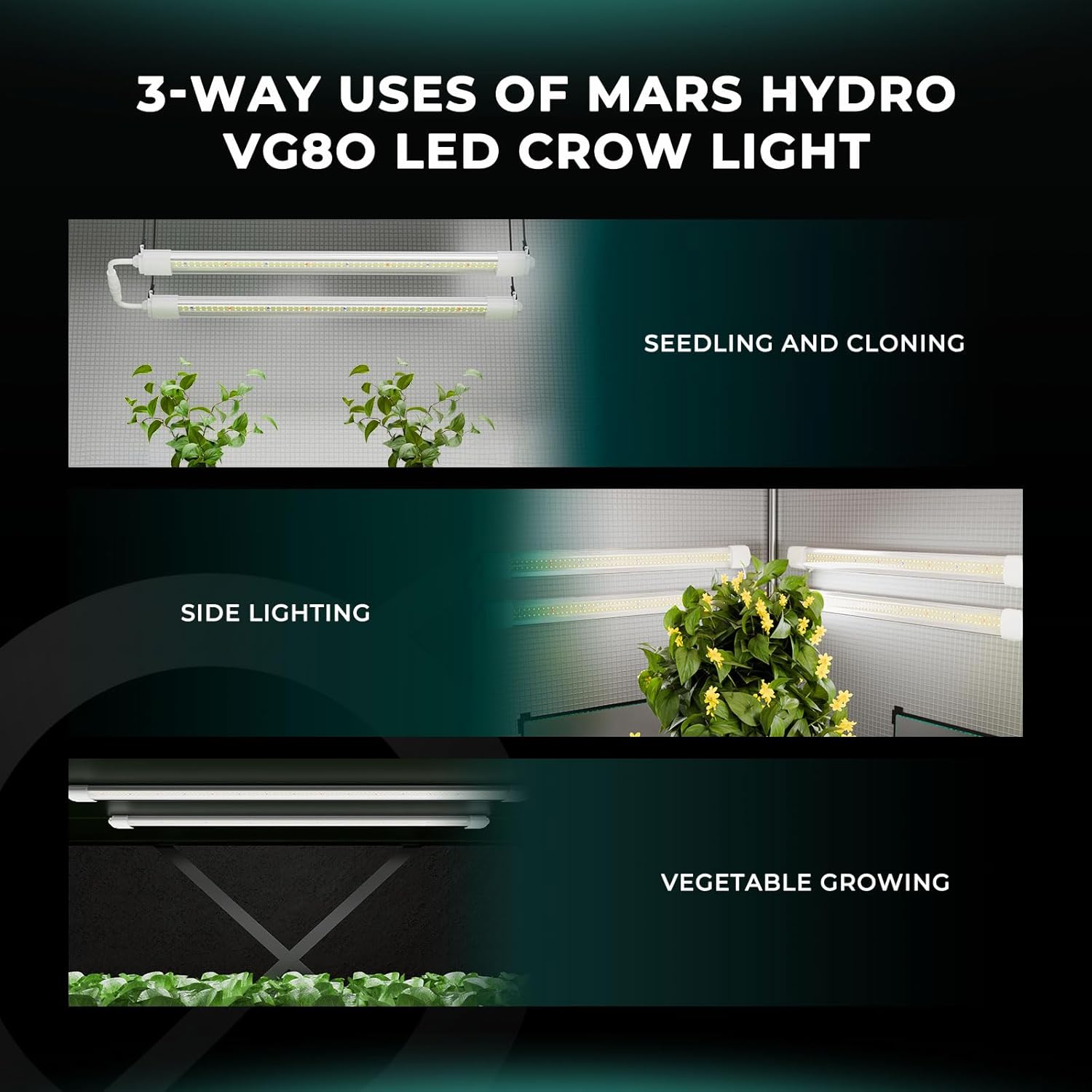 MARS HYDRO VG80 LED Pflanzenlampe, 120cm LED Grow Lampe Vollspektrum für Zimmerpflanzen, Gewaechshaus, Grow Shelves, IP65 wasserdicht Grow Light für Setzlinge Gemüse Blüte Blumen 2 Pack 80W