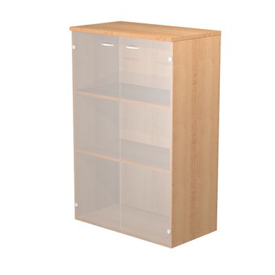Bibliothèque mi-haute Trend - L80xP35xH120 cm - 2 portes en verre dépoli - imitation hêtre