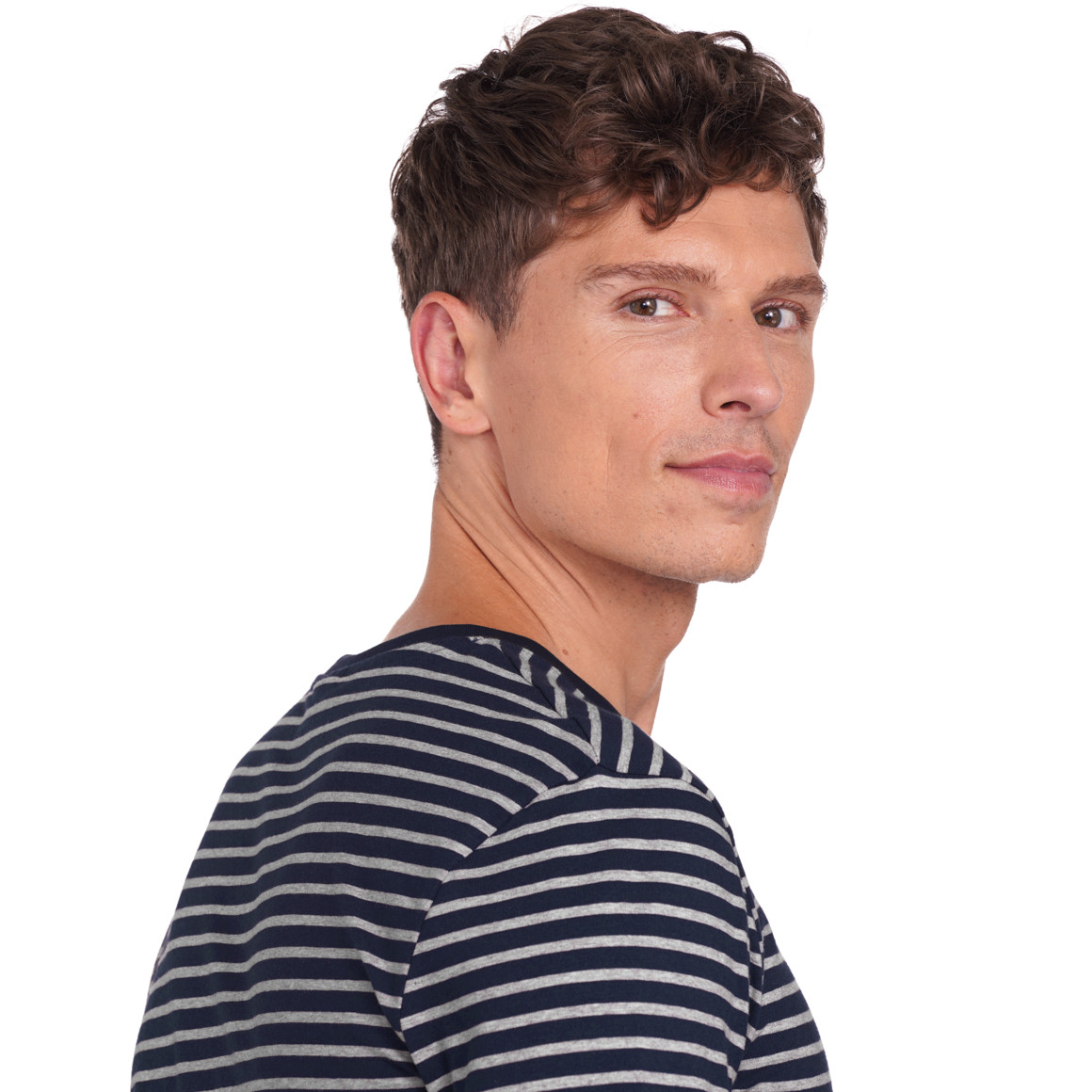 Famy 3 Herren Langarmshirts im Set hellgrau / dunkelblau