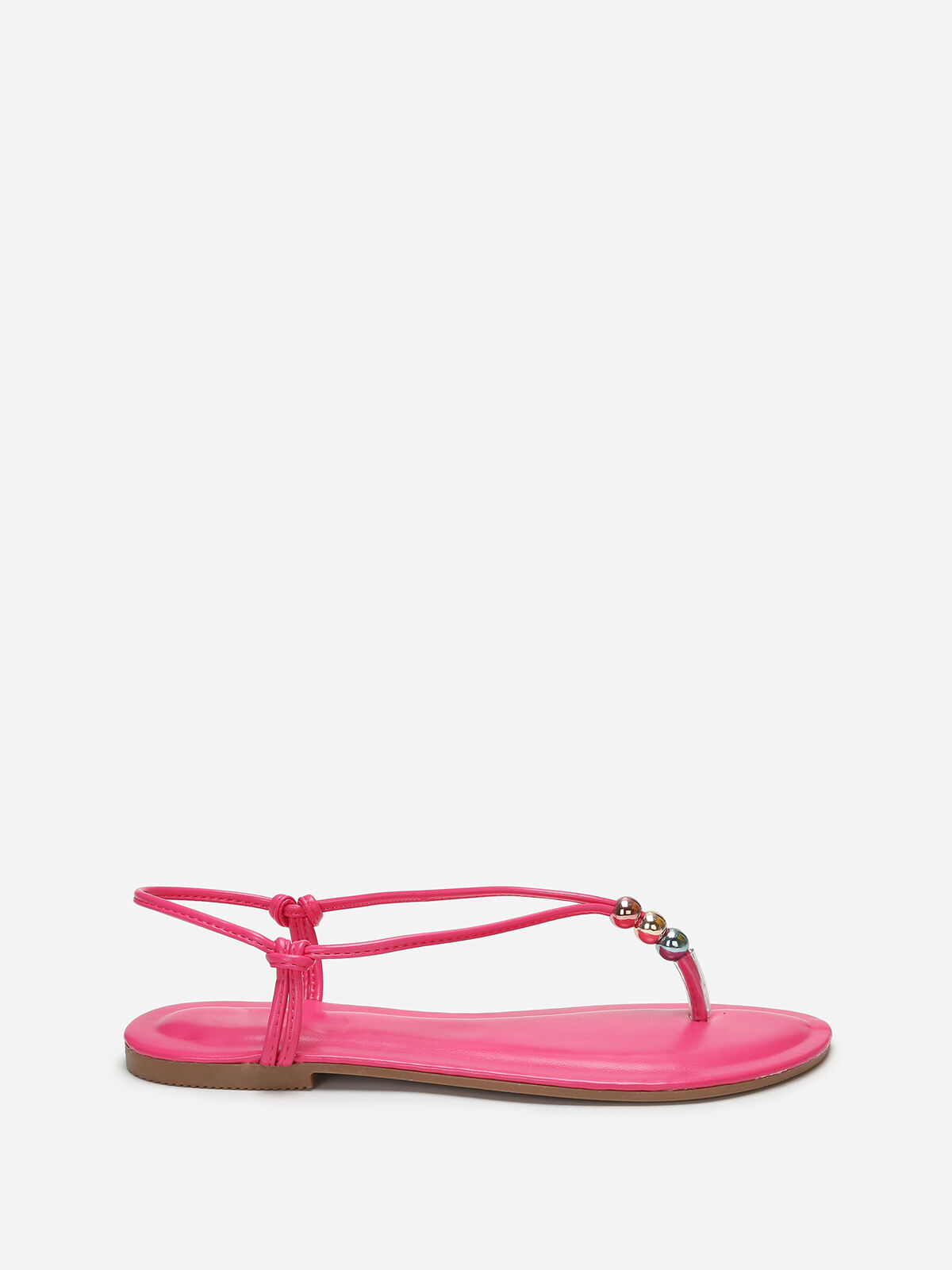 Nu-pieds à fines bride avec perles colorées- Fuchsia