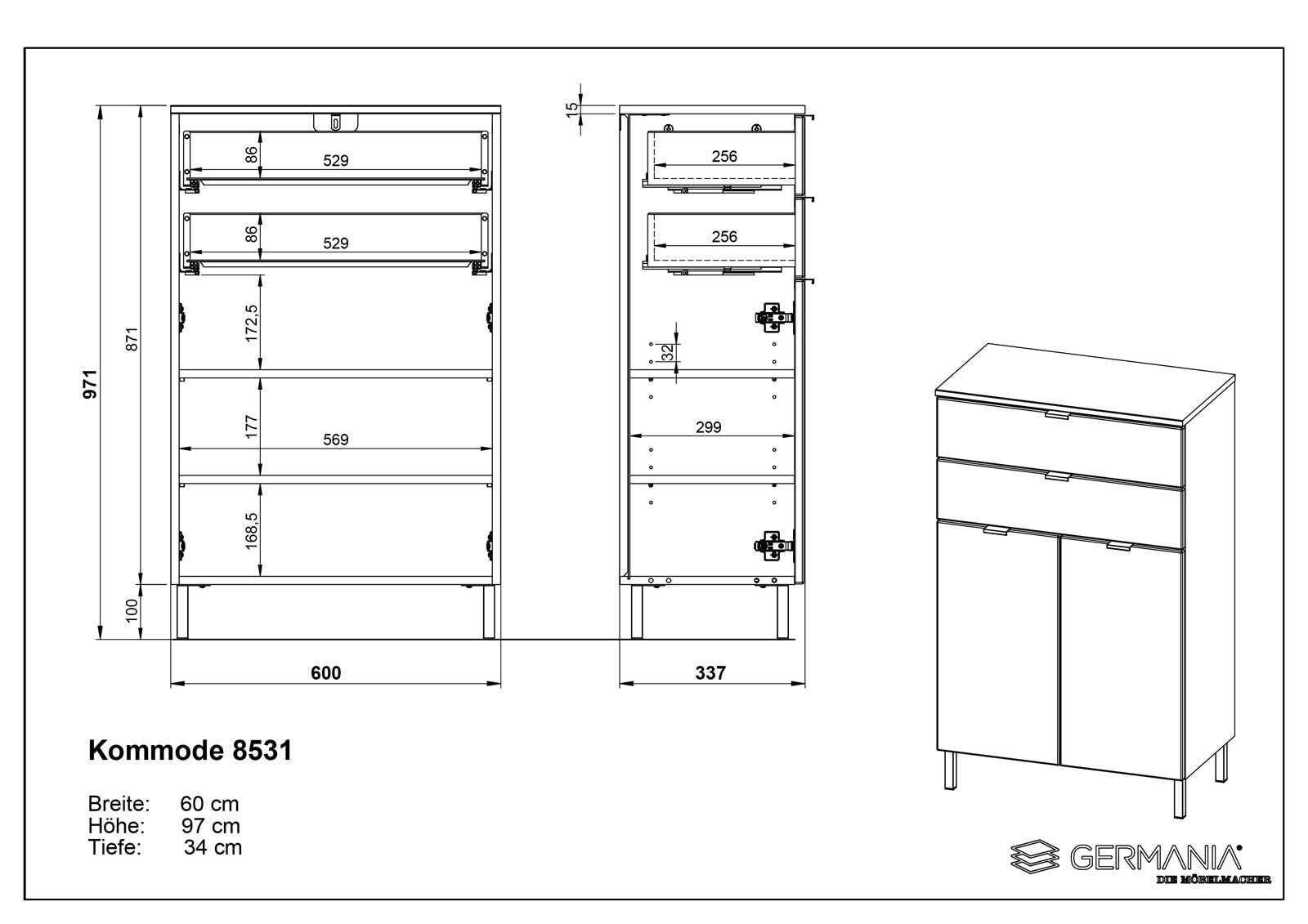 Kommode FEY 60 x 97 cm Eiche/ HG Weiß