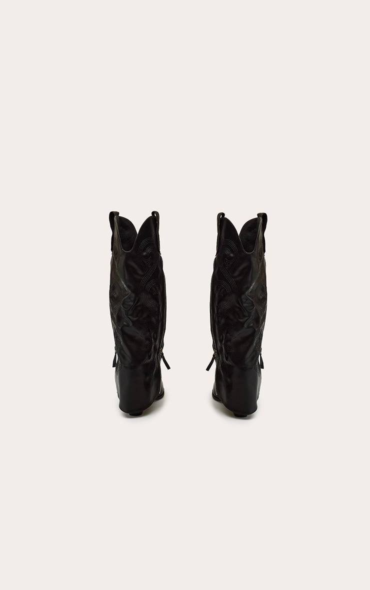 Noir Botte Haute À Talon En Synthétiquecuir Avec Fermeture Éclair Et Revers Rabattable