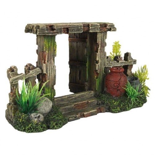 Decoração de aquário com porta em arco multicolorida