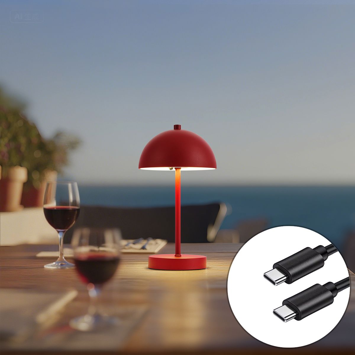 Buiten tafellamp donker rood incl. LED 3-staps dimbaar IP44 oplaadbaar - Keira