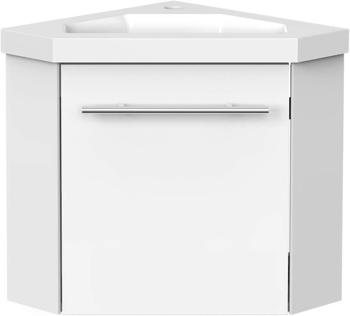 Aica Sanitär Eckwaschtisch 40 cm Eckschrank Vormontieren Waschbecken mit Unterschrank Waschtisch kleinmöbel Weiß