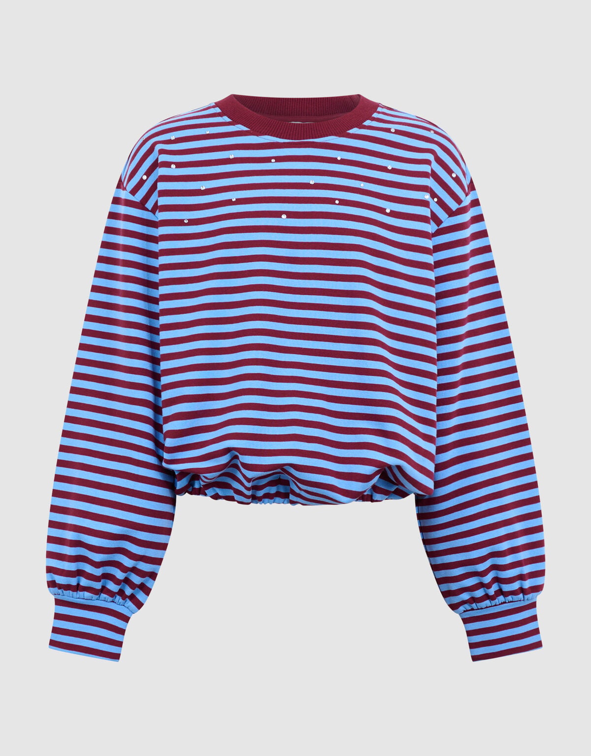 Stiped Balloon Fit Sweater Donkerrood/Blauw