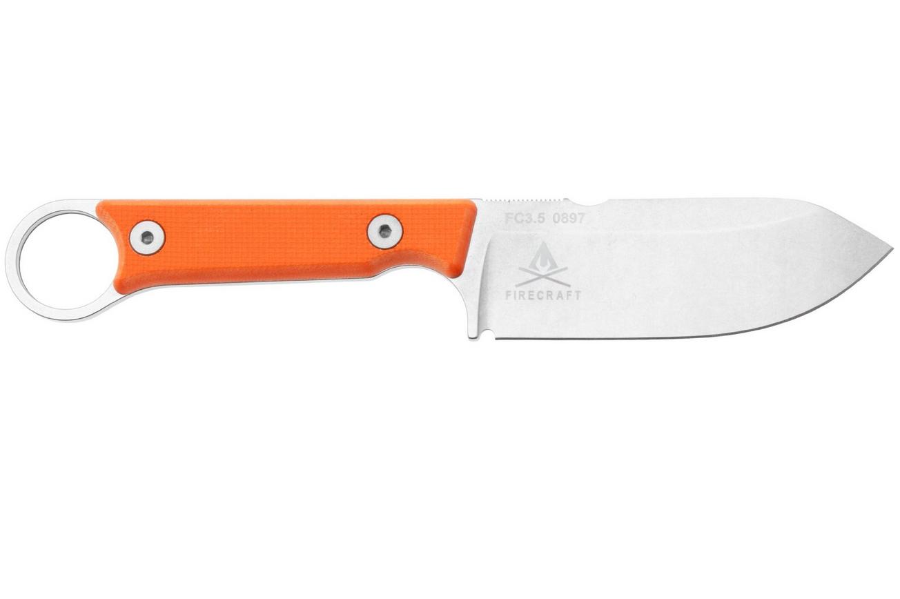 White River Firecraft 3.5 Pro, Stonewashed Magnacut, Orange G10 survivalmes, Kydex schede met firesteel