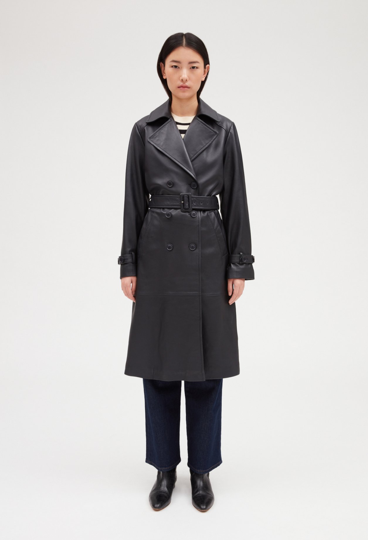 Trench marine cuir lisse