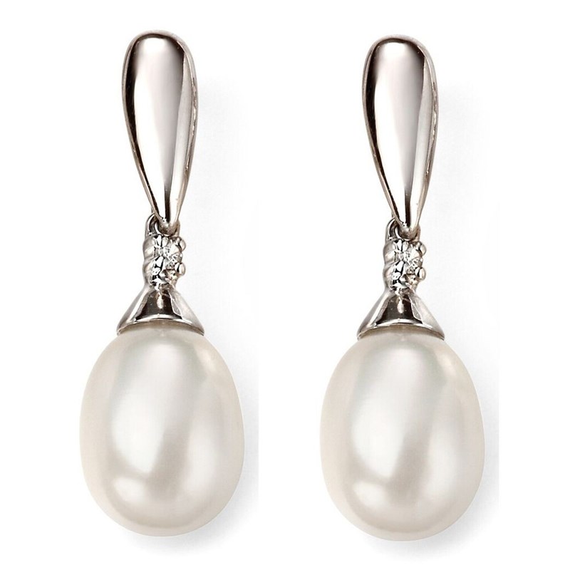 Boucle d'oreille perle et diamant en Or blanc 375/1000