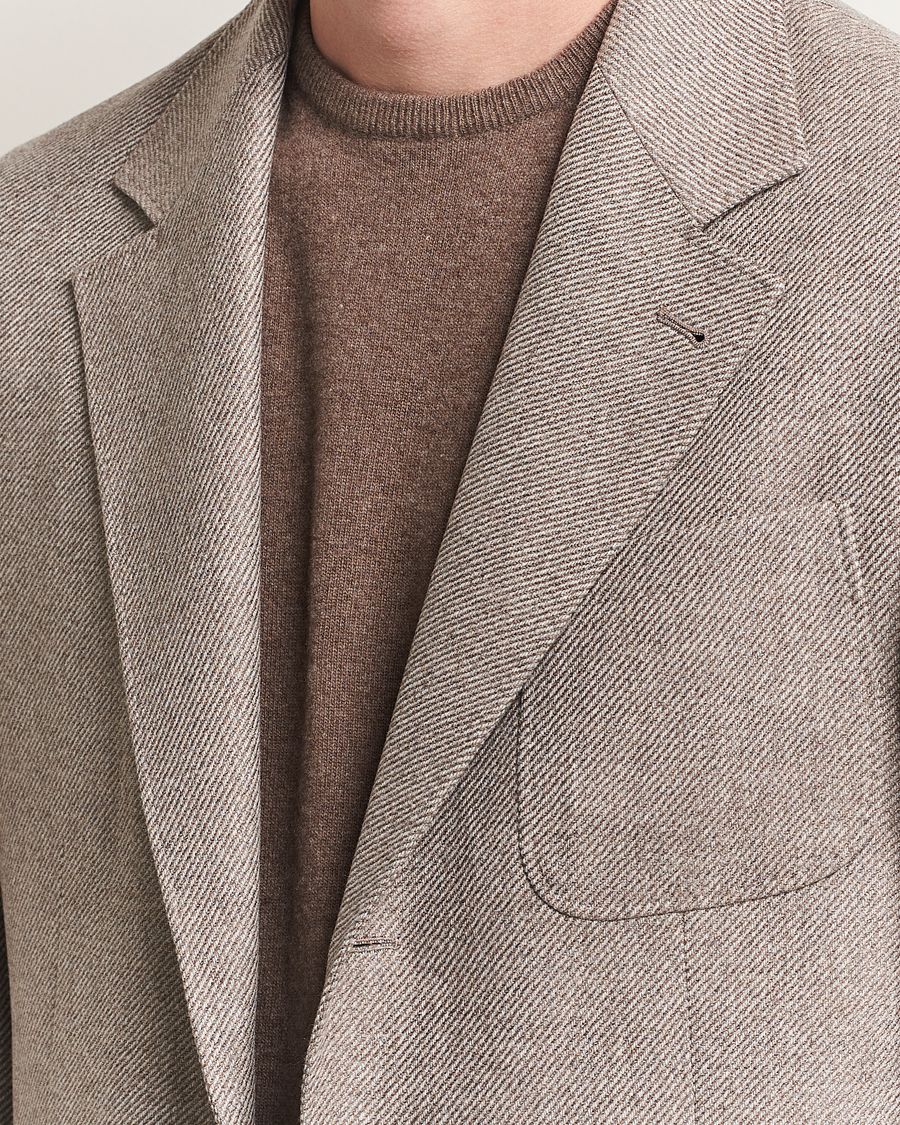Brunello Cucinelli Single Breasted Wool/Cashmere Twill Blazer Beige